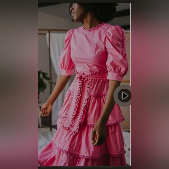 Celia B Azucena Dress Cotton Pink Sundress Flowy Size Small Belted - Picture 4 of 12